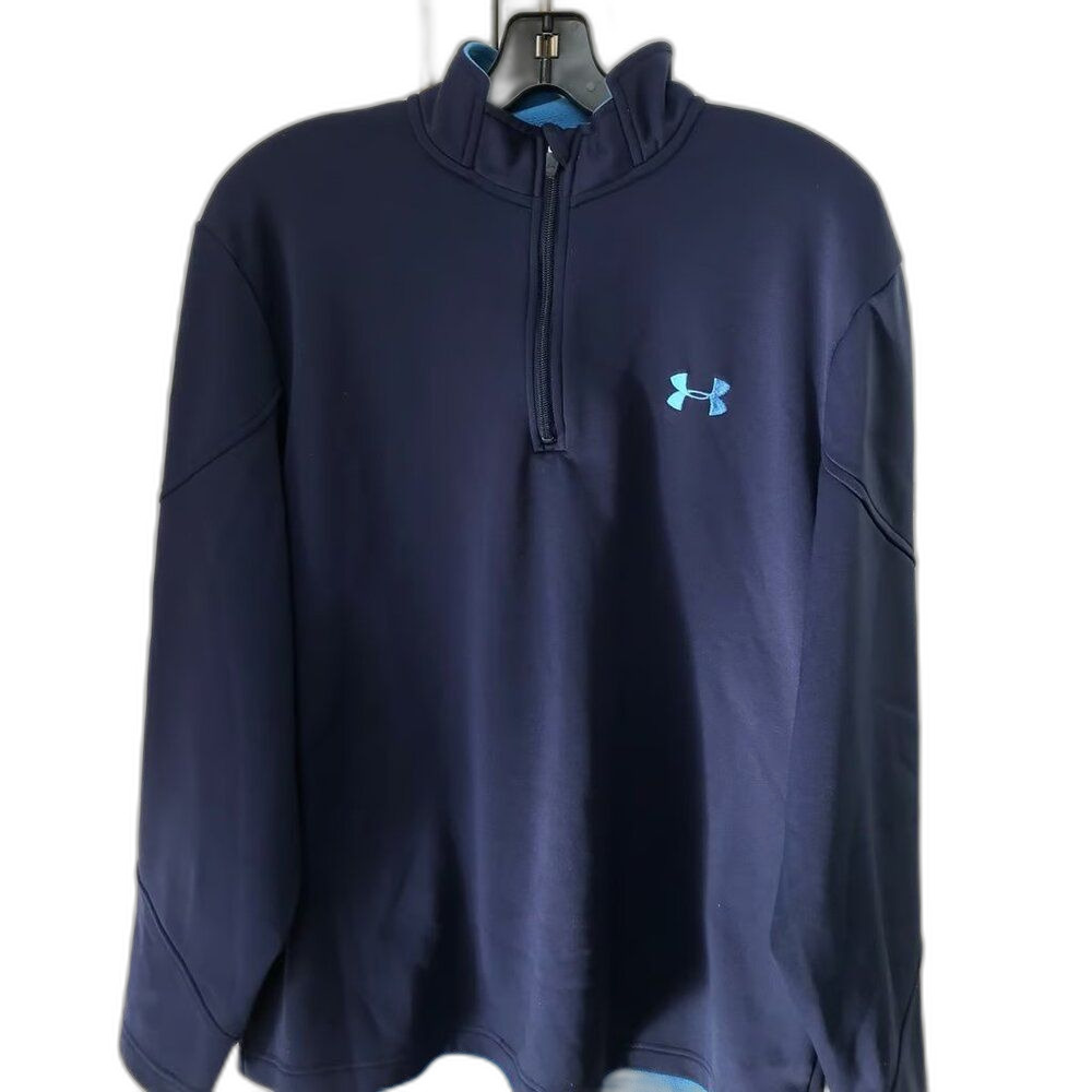 UA Under Armour Half-Zip Pullover Men's Navy Sweatshirt Size Medium Fleece Lined